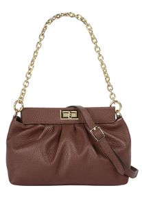 CLUTY Damen Umhängetasche, braun, Leder, unifarben, leicht glänzend, Taschen, echt Leder, Made in Italy