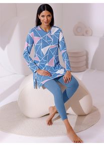 wäschepur WÄSCHEPUR Damen Schlafanzug, Gr. 36, blau, 50% Baumwolle, 50% Viskose, Unterteil:48% Baumwolle, 4% Elasthan, 48% Viskose, Homewear-Sets