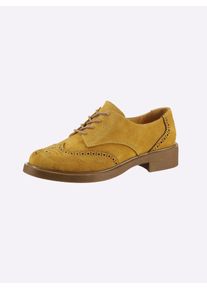 Heine Damen Schnürschuh, Gr. 38, gelb, Leder, Veloursleder, Veloursleder, modisch, Schuhe