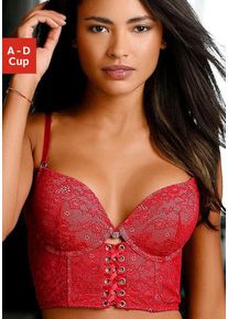 JETTE Damen Push-up-BH, Gr. 75, rot, Spitze, Obermaterial: 82% Polyamid, 9% Elasthan, 9% Polyester, sexy, BHs, in hübscher Bustier-Form, sexy Dessous