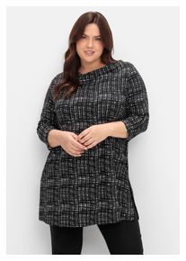 sheego Damen Longshirt "Große Größen", schwarz-weiß, elegant, Gr. 44, gemustert, Obermaterial: 95% Viskose, 5% Elasthan, Shirts, mit Print und