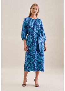 Seidensticker Damen Sommerkleid "Schwarze Rose", blau, Gr. 38, geblümt, 100% Viskose, Kleider, 3/4-Arm Rundhals Blätter