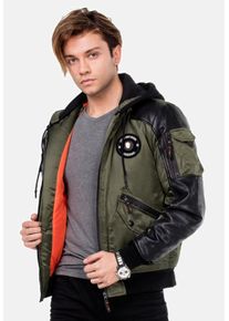 Cipo & Baxx CIPO & BAXX Herren Bomberjacke "Jacke", grün, Basic, Gr. XL, unifarben, 100% Polyester, Jacken, mit abnehmbarer Kapuze, CM-134