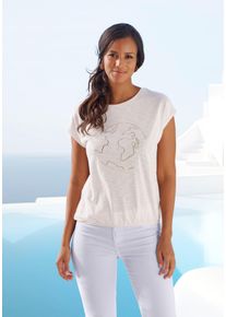 Vivance Damen Rundhalsshirt "mit goldfarben schimmerndem Frontprint", beige, modisch, Gr. 32, bedruckt, Slub, Obermaterial: 100% Baumwolle, Shirts,
