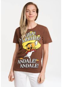 logoshirt Damen T-Shirt "Looney Tunes - Speedy Gonzales", braun, casual, Gr. XS, bedruckt, 100% Baumwolle, Shirts, mit lizenziertem Print