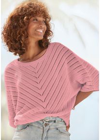 Lascana Damen Ajourpullover, lila, modisch, Gr. 36, unifarben, Strick, Obermaterial: 100% Baumwolle, Pullover, mit kurzen Ärmeln, lockerer