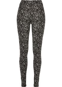 Urban Classics Damen Leggings "Urban Classics Damen Ladies Soft AOP Leggings", schwarz, Gr. S, 85% Polyester, 15% Elasthan, Hosen
