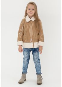 Gulliver Mädchen Lederimitatjacke, beige, casual, Gr. 104, mehrfarbig, 100% Polyurethan, Jacken, mit kuscheligem Fellkragen