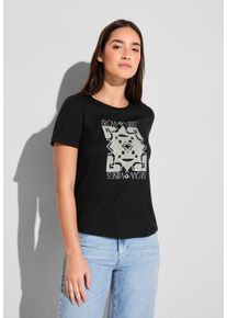 Street One Damen 3/4-Arm-Shirt, schwarz, casual, Gr. 34, bedruckt, Web, Stoff, 50% Modal, 50% Baumwolle, Shirts, mit Rundhalsausschnitt