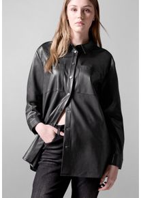 Damen Hemdbluse, schwarz, casual, Gr. 40, STREET ONE STUDIO, unifarben, Stoff, 100% Polyester, Blusen, mit Brusttaschen