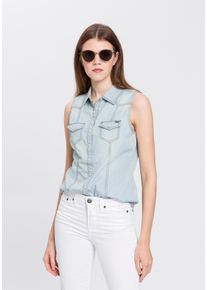 Arizona Damen Jeansbluse, blau, Basic, Gr. 38, unifarben, Jeans, Obermaterial: 100% Baumwolle, Blusen, mit Knöpfen in Perlmuttoptik