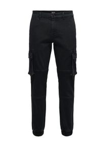Only & Sons ONLY & SONS Herren Cargojeans "ONSCAM STAGE CARGO LBD 0414 PIM DNM CS", schwarz, Basic, Gr. 31, unifarben, Denim/Jeans, Obermaterial: 78% Baumwolle,