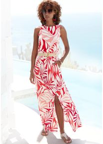 Lascana Damen Maxikleid, rot, modisch, Gr. 40, bedruckt, Jersey, Obermaterial: 100% Viskose, Kleider, mit Alloverdruck und Schlitz, Jerseykleid,
