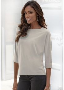 Lascana Damen Rundhalsshirt "mit eleganten Glitzerabschlüssen", beige, feminin, Gr. 36, unifarben, Single Jersey, Obermaterial: 63% Polyester