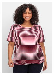 sheego Damen Rundhalsshirt "Große Größen", blau, casual, Gr. 40, gestreift, Obermaterial: 100% Baumwolle, Shirts, mit Gummizugbund