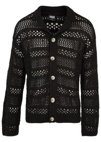 Urban Classics Herren Strickfleecejacke "Urban Classics Herren Crocheted Cardigan", schwarz, klassisch, Gr. L, unifarben, 50% Polyacryl, 50%