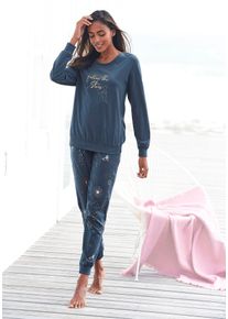 Vivance Dreams Damen Pyjama, Gr. 32, blau, Single Jersey, Obermaterial: 100% Baumwolle, bedruckt, gemustert, Basic, Homewear-Sets, mit Galaxy-Print
