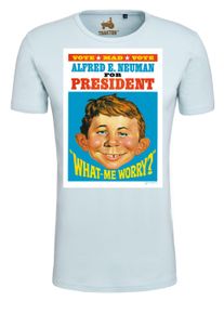 logoshirt Herren T-Shirt "Mad - Alfred E. Neumann For President", blau, casual, Gr. S, unifarben, 100% Baumwolle, Shirts, mit coolem Print