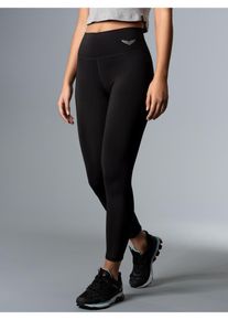 TRIGEMA Damen Leggings "TRIGEMA Sportleggings mit hohem Bund", schwarz, sportlich, Gr. L, 85% Polyester (Bioactive), 15% Elastan, Hosen