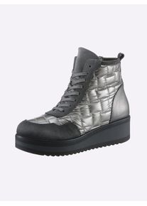 Heine Damen Schnürstiefelette, Gr. 36, grau, Textil, Leder, Veloursleder, Veloursleder, modisch, Schuhe