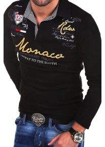 behype Herren Poloshirt "MONACO", schwarz, casual, Gr. M, bedruckt, bestickt, unifarben, 100% Baumwolle, Shirts, mit trendigen Stickereien
