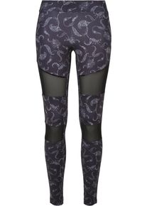 Urban Classics Damen Leggings "Urban Classics Damen Ladies Tech Mesh AOP Leggings", schwarz, Gr. XS, 77% Polyester, 23% Elasthan, Hosen