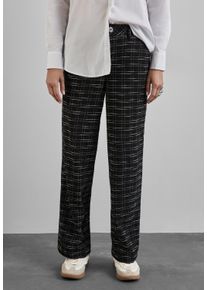 Street One Damen Stoffhose, schwarz, casual, Gr. 36, kariert, Stoff, 68% Polyester, 28% Viskose, 4% Baumwolle, Hosen, High Waist