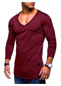 behype Herren Langarmshirt "NUKE L/S", rot, casual, Gr. XXL, unifarben, 100% Baumwolle, Shirts, mit V-Ausschnitt