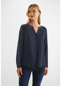 Street One Damen Langarmbluse, blau, casual, Gr. 44, unifarben, Stoff, 100% Viskose, Blusen, mit geschlitztem Rundhalsausschnitt