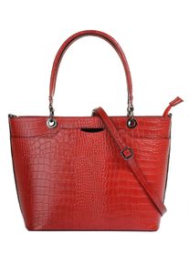 CLUTY Damen Henkeltasche, rot, Leder, Reptilienprägung, Taschen, echt Leder, Made in Italy