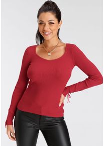 Melrose Damen Strickpullover, rot, feminin, Gr. 42, unifarben, Rippstrick, Feinstrick, Obermaterial: 70% Viskose, 30% Polyamid, Pullover, aus