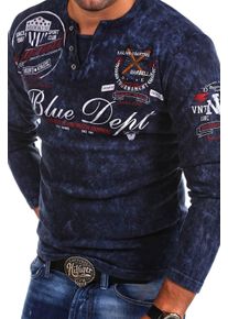 behype Herren Langarmshirt "VT-Blue", blau, casual, Gr. M, bedruckt, bestickt, unifarben, 100% Baumwolle, Shirts, mit ausgefallenem Print