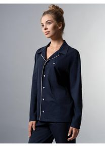 TRIGEMA Damen Schlafanzug "TRIGEMA Schickes Schlafanzug Oberteil mit Knopfleiste", blau, casual, Gr. M, 100% Baumwolle, Homewear-Sets