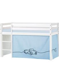 Hochbett Hoppekids, B:81cm H:105cm L:168cm, blau, Kinderbett: 100% Massivholz: Nordische Kiefer, Vorhang: 100% Baumwolle, Matratzenbezug 100%