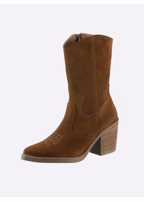 Heine Damen Stiefel, Gr. 38, braun, Leder, Veloursleder, Rindsleder, modisch, Schuhe