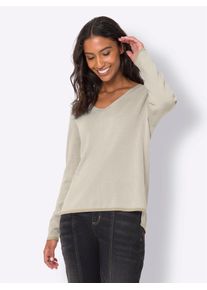 Heine Damen V-Ausschnitt-Pullover "Pullover", beige, Gr. 50, unifarben, 55% Baumwolle, 45% Viskose, Pullover
