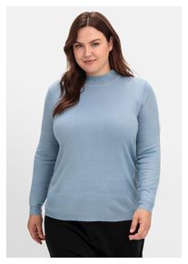 sheego Damen Stehkragenpullover "Große Größen", blau, klassisch, Gr. 48, unifarben, Feinstrick, Obermaterial: 100% Polyacryl, Pullover, in weicher