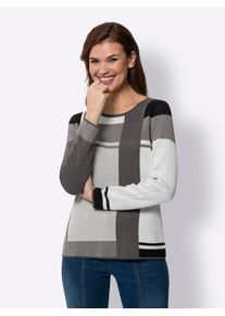Heine Damen Rundhalspullover "Pullover", schwarz, Gr. 40, gemustert, mehrfarbig, 60% Viskose, 40% Baumwolle, Pullover