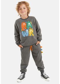 DENOKIDS Herren Hausanzug "Rawr Spikes", Gr. 110, grau, 65% Baumwolle;35% Polyester, bedruckt, casual, Homewear-Sets, mit 3D-Dino Zacken