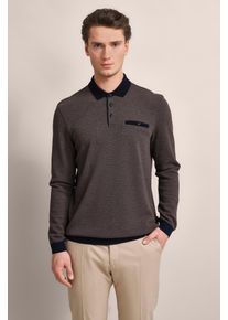 Bugatti Herren Langarm-Poloshirt, braun, casual, Gr. XXL, unifarben, 75% Polyester, 25% Baumwolle, Shirts, mit Strukturkragen