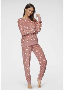 Vivance Dreams Damen Pyjama, Gr. 32, rosa, Frottee, Obermaterial: 50% Baumwolle, 50% Polyester, bedruckt, Basic, Homewear-Sets, mit Alloverdruck