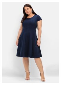 sheego Damen Cocktailkleid "Große Größen", blau, klassisch, Gr. 52, unifarben, Obermaterial: 97% Baumwolle, 3% Elasthan, Kleider, in Bahnenform