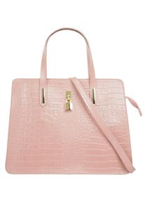 CLUTY Damen Henkeltasche, rosa, Leder, Reptilienprägung, Taschen, echt Leder, Made in Italy