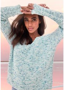 Buffalo Damen V-Ausschnitt-Pullover, blau, modisch, Gr. 36, meliert, Strick, Obermaterial: 100% Polyester, Pullover, aus weichem Chenille,