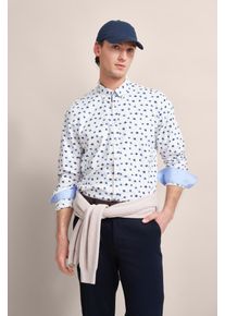 Bugatti Herren Langarmhemd, blau, casual, Gr. XL, gepunktet, 100% Baumwolle, Hemden, mit Print