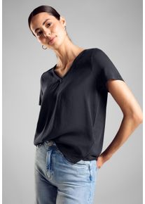 Street One Damen V-Shirt, blau, casual, Gr. 34, unifarben, Stoff, 85% Modal, 15% Polyester, Shirts, mit V-Ausschnitt