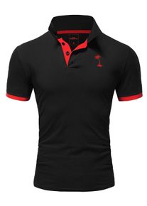 behype Herren Poloshirt "PALM", schwarz, casual, Gr. L, mehrfarbig, 100% Baumwolle, Shirts, mit kontrastfarbigen Details