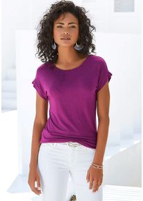 Vivance Damen Kurzarmshirt "mit Gummizug im Bund", lila, Basic, Gr. 36, unifarben, Obermaterial: 95% Viskose, 5% Elasthan, Shirts, aus weichem