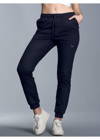TRIGEMA Damen Sweathose "TRIGEMA Jogginghose aus Biobaumwolle", blau, Basic, Gr. XL, 75% Baumwolle (Biobaumwolle kbA), 25% Baumwolle (recycelt), Hosen