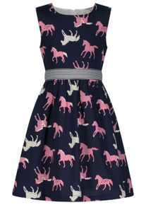 SALT & PEPPER SALT AND PEPPER Mädchen Jerseykleid "Gewebt", blau, casual, Gr. 98, bedruckt, 100% Baumwolle, Kleider, mit tollem Pferde-Alloverprint